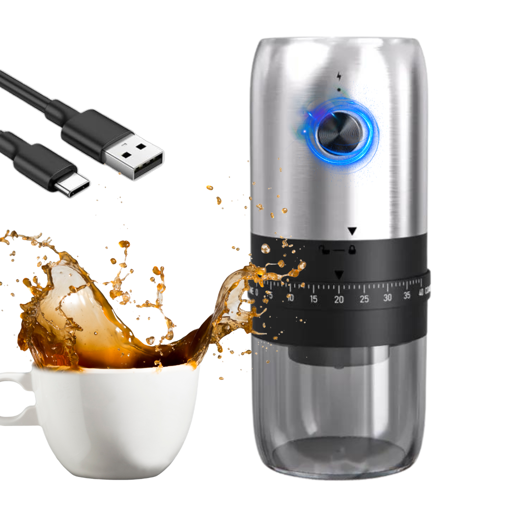 Rasnita cafea portabila, granulatie reglabila 40 setari , incarcare USB , Argintie