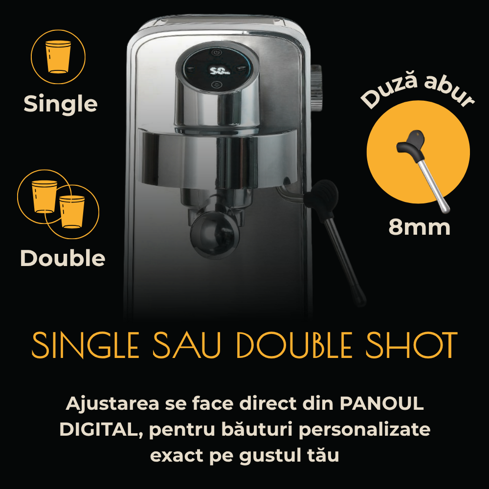 Espressor manual , Pompa italiana ULKA 20Bari, Recipient apa detasabil 1L, 1350W