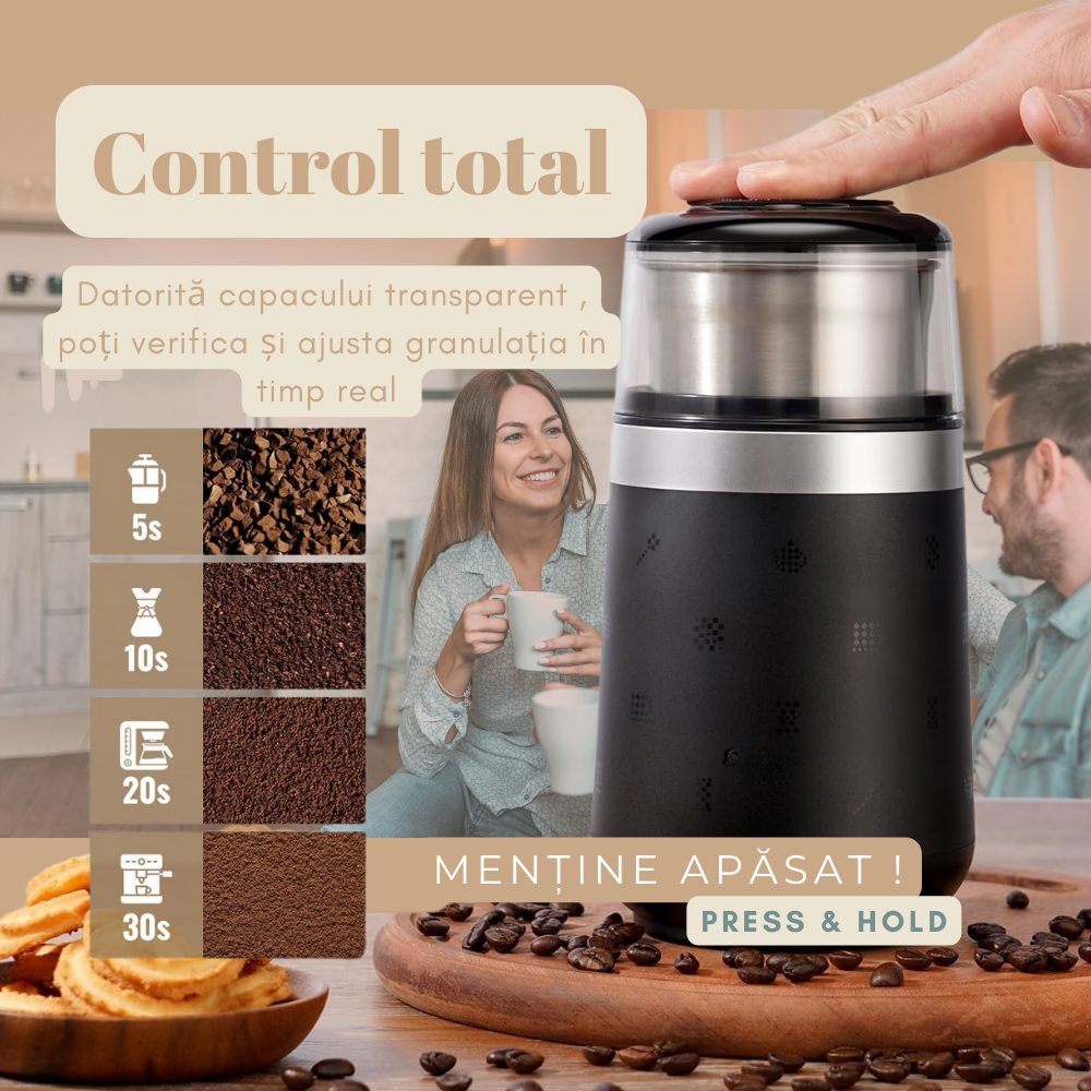 Rasnita cafea Electrica, Bol Detasabil, Protectie supraincalzire, 150 W, , Negru Argintiu
