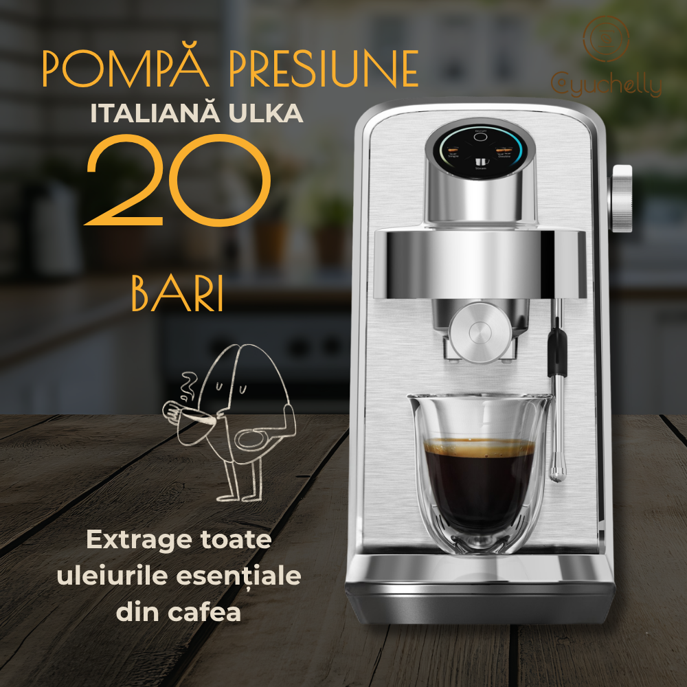 Espressor manual , Pompa italiana ULKA 20Bari, Recipient apa detasabil 1L, 1350W
