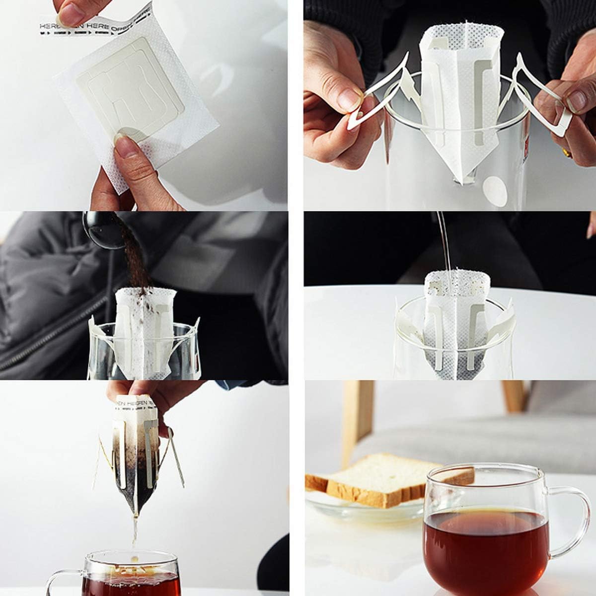 Set 50 x Filtre Cafea Hartie  – Suspendate pe Cana, de Unica Folosinta, Biodegradabile, cu Urechi Ingrosate, Tip V60